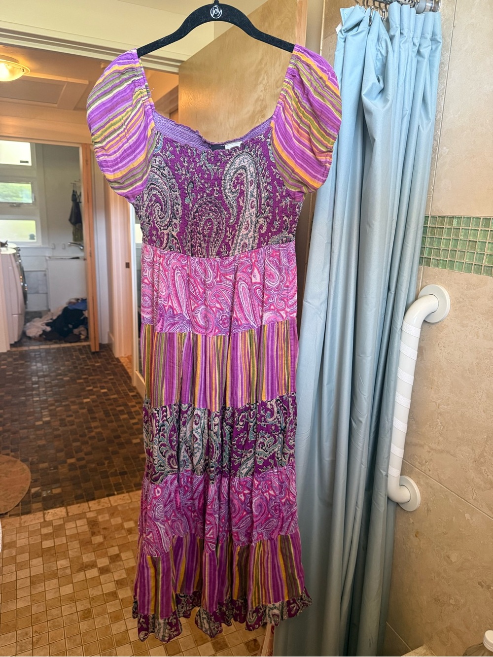 Vintage 90’s Bohemian Milkmaid 100% Cotton Purple Pink Tiered Midi Dress